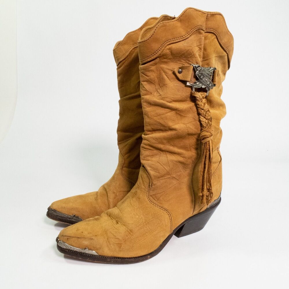 Zodiac USA Ankle Boots Booties Brown Leather Cuban Heel Fringe Women's 6 M